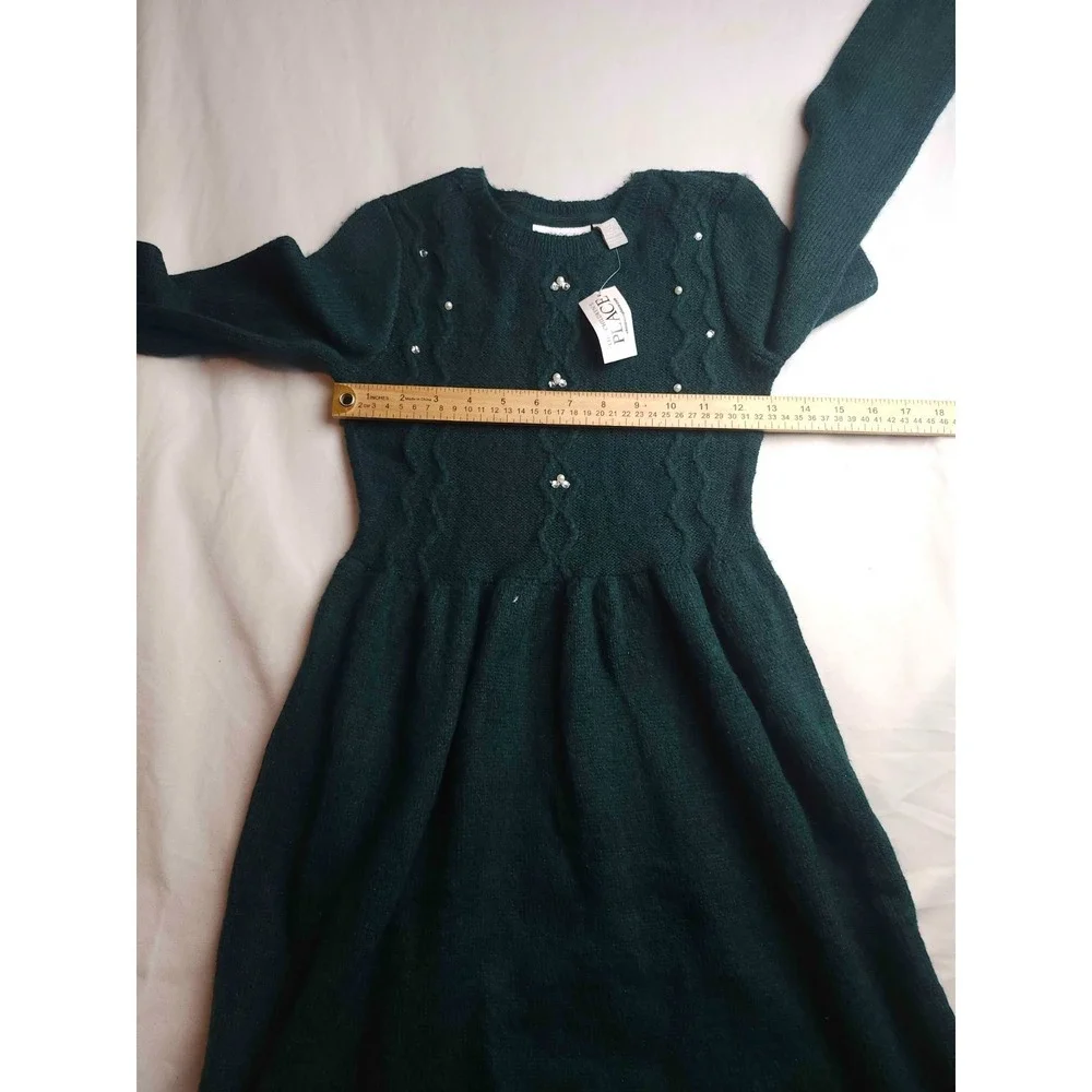 Childrens Place Sweater Dress Girls L 10/12 Green Preppy Classic Festive Holiday